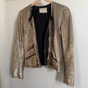 IRO Gold/Silver Yulli Sequin + Leather Moto Jacket, Size 1